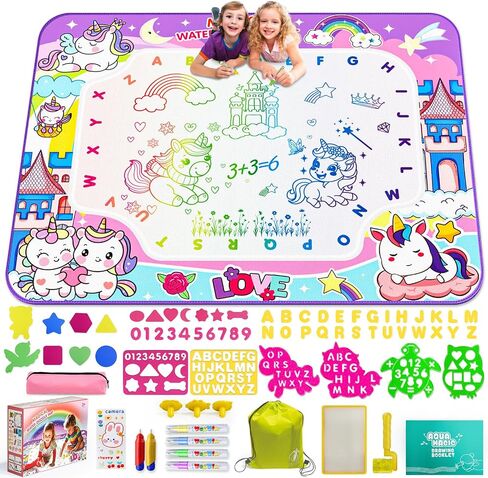 Water Doodle Mat,40 x 32 Inch Large Drawing Mat with Backpack,Educational Toys Gifts for Kids Boys Girls,Mess Free Painting for Toddlers Age 2 3 4 5 6 7 8 Year Old in Kuwait