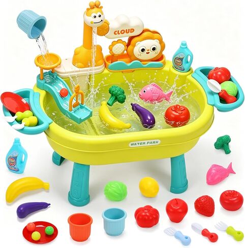 CUTE STONE Play Kitchen Sink Toys,Electric Dishwasher Playing Toy with Running Water,Upgraded Automatic Faucets and Color Changing Accessories, Role Play Sink Set Gifts for Kids Boys Girls Toddler in Kuwait