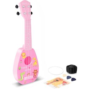 YOLOPARK 17" Kids Toy Guitar for Girls Boys, Mini Toddler Ukulele Guitar with 4 Strings Keep Tones Can Play for 3, 4, 5, 6, 7 Year Old Kids Musical Instruments Educational Toys for Beginner (Pink) in Saudi Arabia