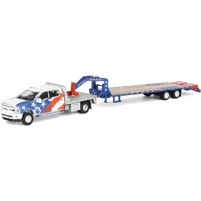 Greenlight 1/64 2020 Ford F-450 Dually Flatbed Pickup Truck with Gooseneck Flatbed Trailer, USA 250 Tribute, Outback Toys Exclusive Limited to 1776, 51743-B in Kuwait