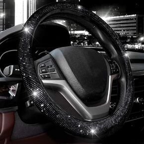 Valleycomfy Steering Wheel Cover for Women Men Bling Bling Crystal Diamond Sparkling Car SUV Wheel Protector Universal Fit 15 Inch (Black with Black Diamond, Standard Size(14" 1/2-15" 1/4)) in Saudi Arabia