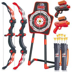 SpringFlower Bow and Arrow for Kids 5 6 7 8 9 10+ Years Old,2 Bow and Arrow Sets with LED Light-up,2 Foam Dart Guns,Archery Set with Standing Target for Boys & Girl, Ideal Gift for Kids in Kuwait