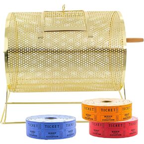Gold Medium Raffle Drum 14x10x11 Inch, Metal Spinning Lottery Box with Wood Handle, Holds 5000 Tickets, Lockable Door, Bingo Game Ticket Tumbler for Fundraiser, Party, Church, School Event in Saudi Arabia