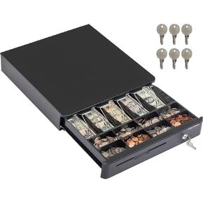 Volcora Cash Register Drawer for Point of Sale POS System with Round Corners 16", Removable Coin Tray, 5 Bill 8 Coin, 24V RJ11/12 Key-Lock Media Slot, Money Drawer for Business, Pink Bar/Black in Saudi Arabia