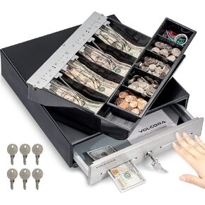 Volcora 13" Manual Push Open Cash Register Drawer for Point of Sale (POS) System, White Heavy Duty Till with 4 Bills and 5 Coin Slots, Key Lock with Fully Removable Money Tray and Double Media Slots in Saudi Arabia