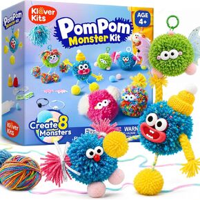 JOVA Klever Kits Pom Pom Monster Kits- DIY Plush Backpack Keychains, Pom Pom Crafts for Kids Aged 4+ Kid Felt Kits, Arts & Crafts for Boys Girls Birthday Party Gift Toy in Kuwait