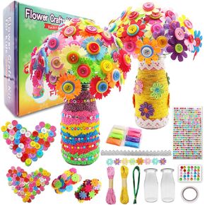 7july Crafts for Girls Ages 6-10 Make Your Own Flower Bouquet with Buttons and Felt Flowers, Vase Art and Craft for Children - DIY Activity Christmas Birthday Gift for Girls Age 6 7 8 9 10 Year Old in Kuwait