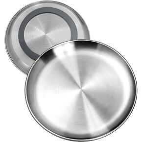 2-Pack Stainless Steel Basic Cat Bowls, Whisker-Friendly Thickened 6.7" Shallow Food Plates, 3M Adhesive Non-Slip Fixed Base, for Home/Outdoor Use with All Foods for Cats, Kittens & Small Pets in Kuwait