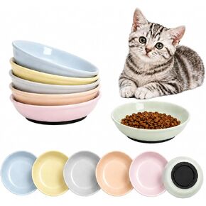 Ceramic Cat Food Bowls Set of 6, 5.6 Inch Wide Shallow Cat Bowls, Whisker Friendly Plates, 5.3 oz (185 ml), Microwave & Dishwasher Safe for Multi-Pet Homes in Saudi Arabia