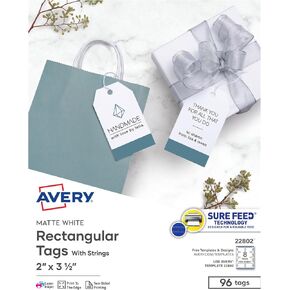 Avery Printable Blank Gift Tags with Sure Feed, 2" x 3.5", White, 96 Customizable Tags with Strings (22802) in Saudi Arabia