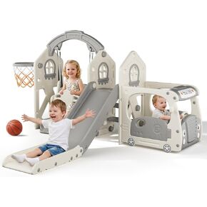 BIERUM 5-in-1 Bus Themed Toddler Slide Swing Set for Kid 1-3 Home/Backyard in Saudi Arabia