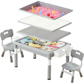 UNICOO Kids Sand and Water Table, Toddler Activity Table with Storage Bins, Multi-Functional Play Table for Drawing, Building Blocks, Sensory Play, Indoor Outdoor Toy for Boys Girls (White & Natural) in Saudi Arabia