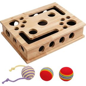 【Large&Thicken Oak 】Cat Nail File Scratcher Puzzle Box,High-Density Furniture Grade Oak,Porous Design,Stimulate Cat Exploratory &Slow Down Eat Speed;Built In Frosted Paper,Polish Their Nail While Play in Kuwait