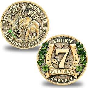 Lucky Charms Good Luck Charms Coin for Lottery Scratcher, Lucky Token with Four Leaf Clover and Elephant, Prosperity Success Protection Amulet for Wallet in Saudi Arabia