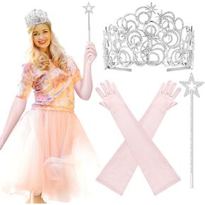 Good Witch Costume Set Pink Princess Witch Costume Halloween Dress up Accessories Princess Crown Star Magic Wand and Gloves for Halloween Cosplay Birthday Party Dress up Supplies Gifts in Kuwait