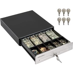 Volcora 13" Cash Register Drawer for Point of Sale (POS) System with 4 Bill 5 Coin Cash Tray, Removable Coin Compartment, 24V, RJ11/RJ12 Key-Lock, Media Slot, White - for Stores, Shops and Businesses in Saudi Arabia