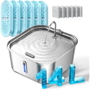 Large Dog Water Fountain 14L/3.7Gal, Stainless Steel Pet Fountain for Large Dogs and Multi-Pets Families, Visible Window & Extra Wide Drinking Area, Enlarges Capacity & Saves Space (with 3pcs Filters) in Kuwait