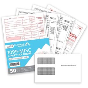 1099 MISC Forms 2022, 4 Part Tax Forms Kit, 50 Vendor Kit of Laser Forms, Compatible with QuickBooks and Accounting Software, 50 Self Seal Envelopes Included in Saudi Arabia