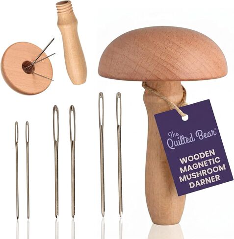 The Quilted Bear Wooden Darning Mushroom & 6 Darner Needles, Repair Clothes in Saudi Arabia