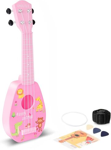 YOLOPARK 17" Kids Toy Guitar for Girls Boys, Mini Toddler Ukulele Guitar with 4 Strings Keep Tones Can Play for 3, 4, 5, 6, 7 Year Old Kids Musical Instruments Educational Toys for Beginner (Pink) in Kuwait