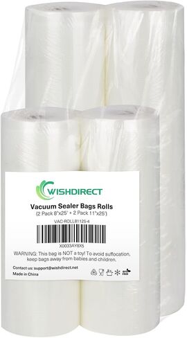 Vacuum Sealer Bags Rolls Compatible with FoodSaver, 2 Pack 11" x 25' and 2 Pack 8" x 25' Fit Inside Machine Commercial Grade Embossed Food Preservation Rolls (Total 100 Feet) in Kuwait