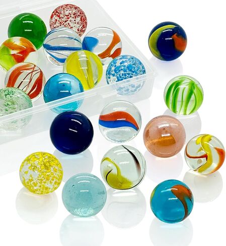 Large Glass Marbles, 1 Inch/25mm, Colorful, 20 Pack, Shooter Marble Race Game for Kids and Adults, with Storage Case in Saudi Arabia