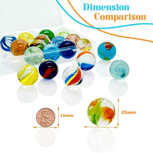 Large Glass Marbles, 1 Inch/25mm, Colorful, 20 Pack, Shooter Marble Race Game for Kids and Adults, with Storage Case in Saudi Arabia