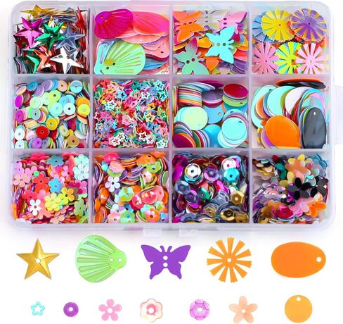 21600 Pcs Loose Sequins Bulk, 24 Colors 5MM Embroidery Sequins in Kuwait