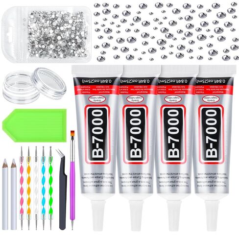 B7000 Glue Clear with Precision Tip, 2Pcs 110mL Jewelry Bead Gem Glue, Strong Adhesive Bedazzling Glue with Silver Rhinestones, Dotting Pen Tool for Jewelry Making Fabric Clothes Shoes DIY Crafts in Saudi Arabia