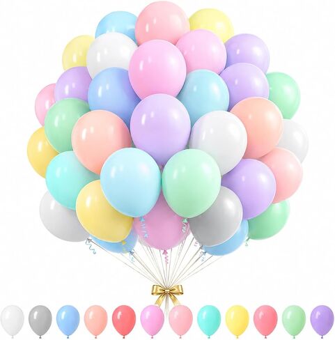 BBeitoo Pastel Balloons 120 Pcs Pastel Party Balloons Assorted Balloon 12Color 10inch Pastel Rainbow Balloons Unicorn Pastel Rainbow Party Decorations in Kuwait