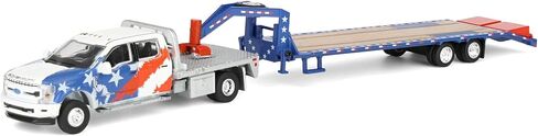 Greenlight 1/64 2020 Ford F-450 Dually Flatbed Pickup Truck with Gooseneck Flatbed Trailer, USA 250 Tribute, Outback Toys Exclusive Limited to 1776, 51743-B in Kuwait