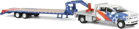 Greenlight 1/64 2020 Ford F-450 Dually Flatbed Pickup Truck with Gooseneck Flatbed Trailer, USA 250 Tribute, Outback Toys Exclusive Limited to 1776, 51743-B in Kuwait