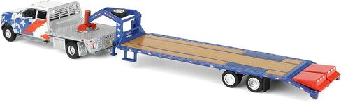 Greenlight 1/64 2020 Ford F-450 Dually Flatbed Pickup Truck with Gooseneck Flatbed Trailer, USA 250 Tribute, Outback Toys Exclusive Limited to 1776, 51743-B in Kuwait