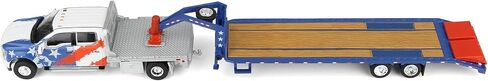 Greenlight 1/64 2020 Ford F-450 Dually Flatbed Pickup Truck with Gooseneck Flatbed Trailer, USA 250 Tribute, Outback Toys Exclusive Limited to 1776, 51743-B in Kuwait