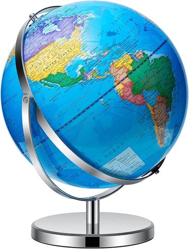 BSHAPPLUS 13inch World Globe with Metal Stand, 720° Full-View Rotation in Kuwait