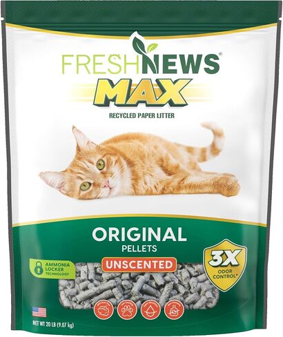 Fresh News Recycled Paper Original Pellet Cat Litter, 25 Pound, Non-Clumping, Unscented, Made in USA in Kuwait