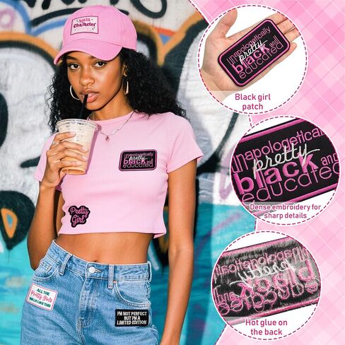 16pcs Black Girl Iron on Patches Girl Power Embroidered Patches for Trucker Hats Clothes Jackets Backpacks in Kuwait