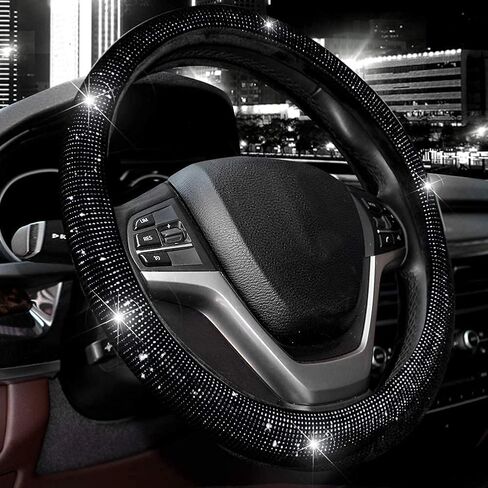Valleycomfy غطاء عجلة القيادة للنساء والرجال Bling Bling Crystal Diamond Sparkling Car SUV عجلة حامي عالمي مناسب 15 بوصة (أسود مع الماس الأسود، حجم قياسي (14 "1/2-15" 1/4)) in Kuwait