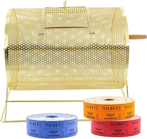 Gold Medium Raffle Drum 14x10x11 Inch, Metal Spinning Lottery Box with Wood Handle, Holds 5000 Tickets, Lockable Door, Bingo Game Ticket Tumbler for Fundraiser, Party, Church, School Event in Saudi Arabia