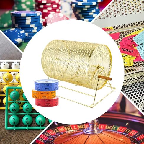 Gold Medium Raffle Drum 14x10x11 Inch, Metal Spinning Lottery Box with Wood Handle, Holds 5000 Tickets, Lockable Door, Bingo Game Ticket Tumbler for Fundraiser, Party, Church, School Event in Saudi Arabia