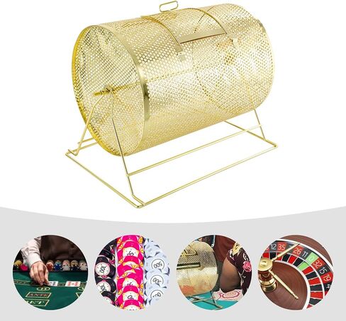 Gold Medium Raffle Drum 14x10x11 Inch, Metal Spinning Lottery Box with Wood Handle, Holds 5000 Tickets, Lockable Door, Bingo Game Ticket Tumbler for Fundraiser, Party, Church, School Event in Saudi Arabia