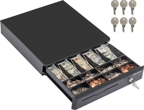 Volcora Cash Register Drawer for Point of Sale POS System with Round Corners 16", Removable Coin Tray, 5 Bill 8 Coin, 24V RJ11/12 Key-Lock Media Slot, Money Drawer for Business, Pink Bar/Black in Kuwait