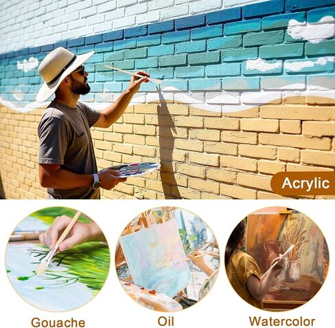 Mop Brush for Acrylic Painting, 14 Pcs Assorted Size Paint Brushes for Acrylic Painting Blending Brush with Wooden Handle Artist Brushes for Acrylic Watercolor Oil Painting Face Body Art in Saudi Arabia