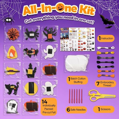 CiyvoLyeen Halloween Sewing Kit for Kids Ages 8-12 Felt Sewing Craft 14Pcs in Kuwait