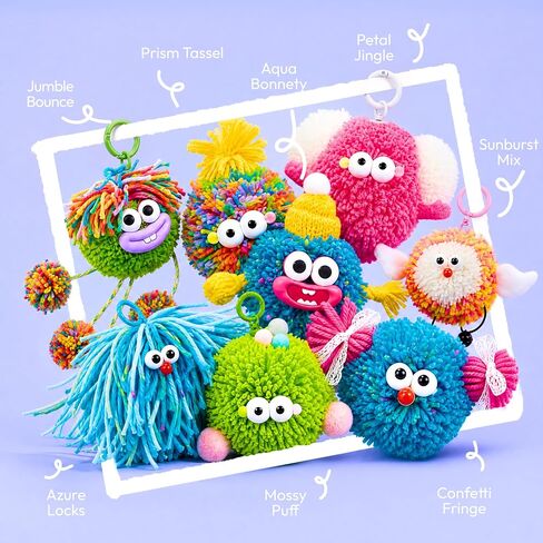 JOVA Klever Kits Pom Pom Monster Kits- DIY Plush Backpack Keychains, Pom Pom Crafts for Kids Aged 4+ Kid Felt Kits, Arts & Crafts for Boys Girls Birthday Party Gift Toy in Kuwait