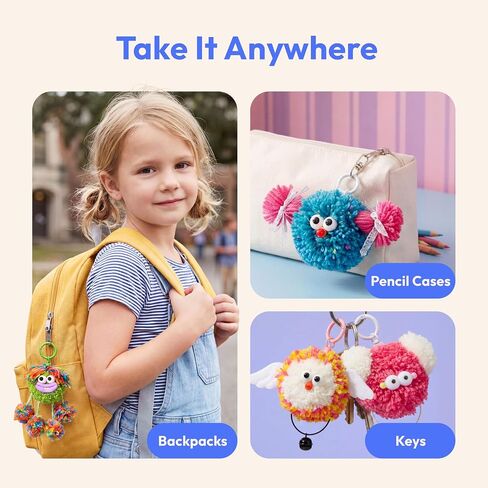 JOVA Klever Kits Pom Pom Monster Kits- DIY Plush Backpack Keychains, Pom Pom Crafts for Kids Aged 4+ Kid Felt Kits, Arts & Crafts for Boys Girls Birthday Party Gift Toy in Kuwait