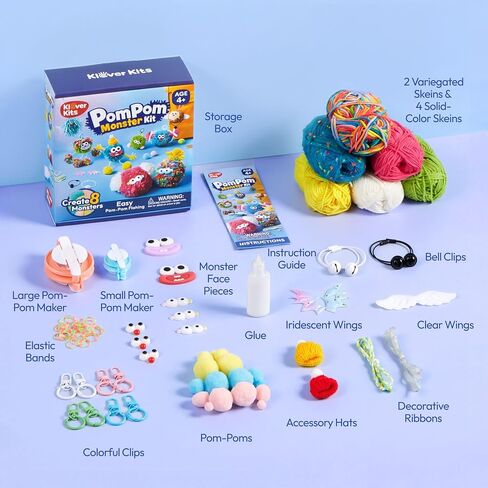 JOVA Klever Kits Pom Pom Monster Kits- DIY Plush Backpack Keychains, Pom Pom Crafts for Kids Aged 4+ Kid Felt Kits, Arts & Crafts for Boys Girls Birthday Party Gift Toy in Kuwait