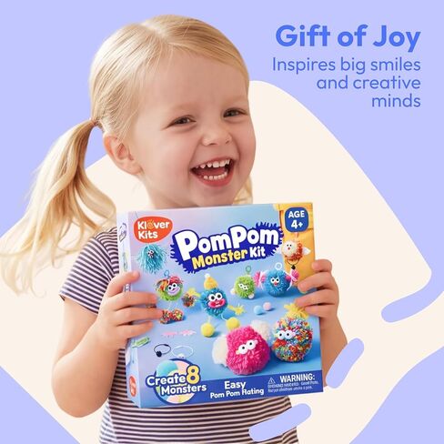 JOVA Klever Kits Pom Pom Monster Kits- DIY Plush Backpack Keychains, Pom Pom Crafts for Kids Aged 4+ Kid Felt Kits, Arts & Crafts for Boys Girls Birthday Party Gift Toy in Kuwait