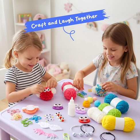 JOVA Klever Kits Pom Pom Monster Kits- DIY Plush Backpack Keychains, Pom Pom Crafts for Kids Aged 4+ Kid Felt Kits, Arts & Crafts for Boys Girls Birthday Party Gift Toy in Kuwait