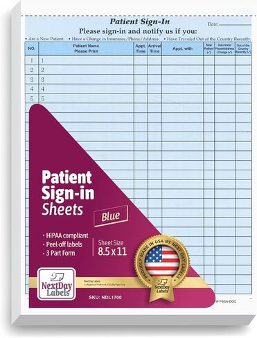 نماذج تسجيل دخول المريض من NCR Carbonless 3 Part، معتمدة من HIPAA ومتوافقة مع السرية في جميع المكاتب الطبية. (أزرق) in Kuwait